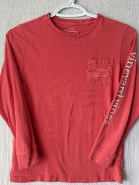 Vineyard Vines T-Shirt Kids 8-10 Salmon Pocket Graphic Long Sleeve Whale Logo